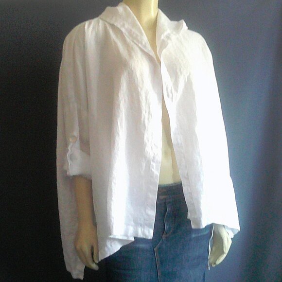 La. Fixsun White 100% linen Open Hoodie Oversized Jacket M - Picture 2 of 8
